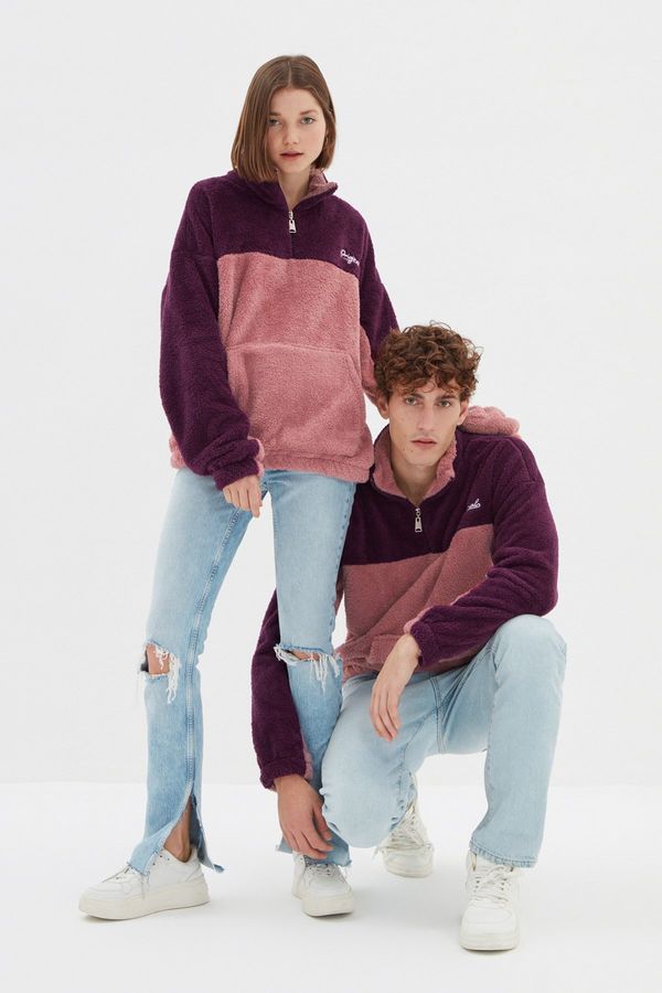 Trendyol Trendyol Purple Unisex Oversize/Wide Cut Color Block Warm Plush Sweatshirt