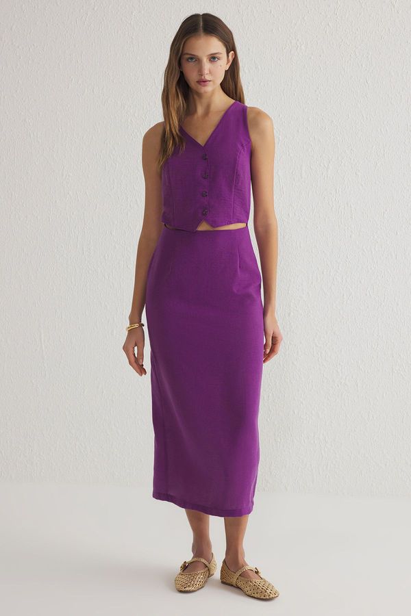 Trendyol Trendyol Purple Vest Form Linen Look Midi Woven Dress