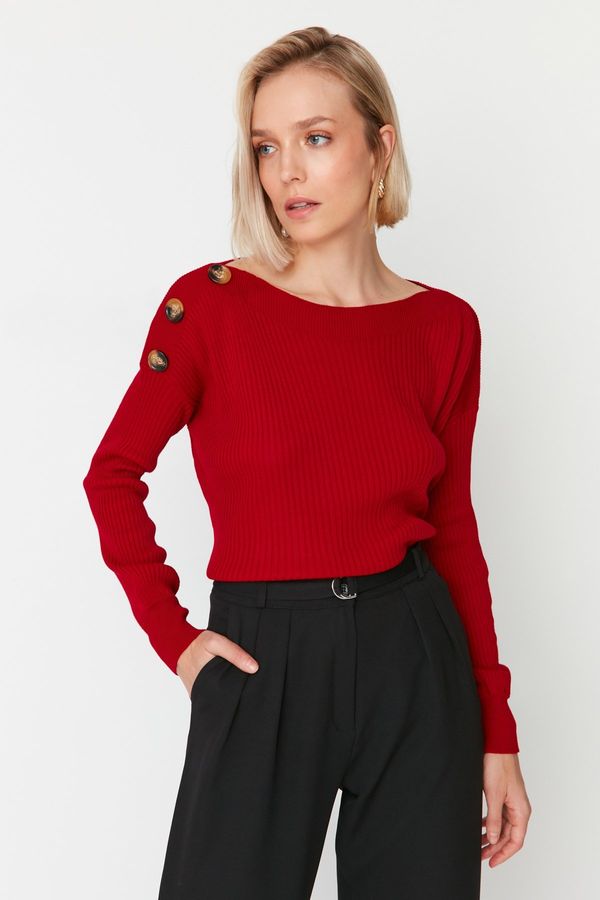 Trendyol Trendyol rdeči gumb Podroben pulover za pletenine