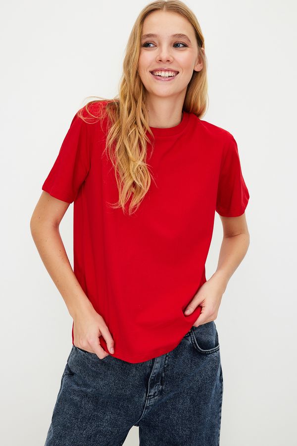 Trendyol Trendyol Red 100% Cotton Basic Crew Neck Knitted T-Shirt