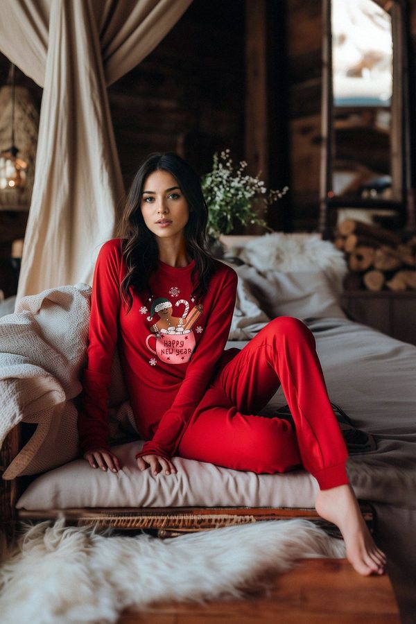 Trendyol Trendyol Red 100% Cotton Christmas Themed Knitted Pajama Set