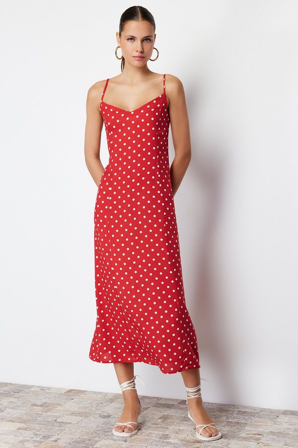 Trendyol Trendyol Red A-Cut Back Tie Detailed Midi Woven Dress