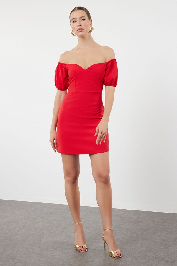 Trendyol Trendyol Red A-Cut Balloon Sleeve Woven Elegant Evening Dress