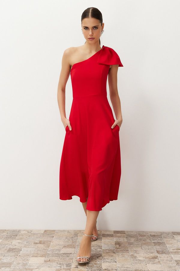 Trendyol Trendyol Red A-Cut Bow Detailed Elegant Evening Dress