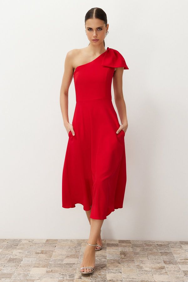 Trendyol Trendyol Red A-Cut Bow Detailed Woven Elegant Evening Dress