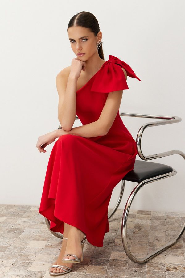 Trendyol Trendyol Red A-Cut Bow Detailed Woven Elegant Evening Dress