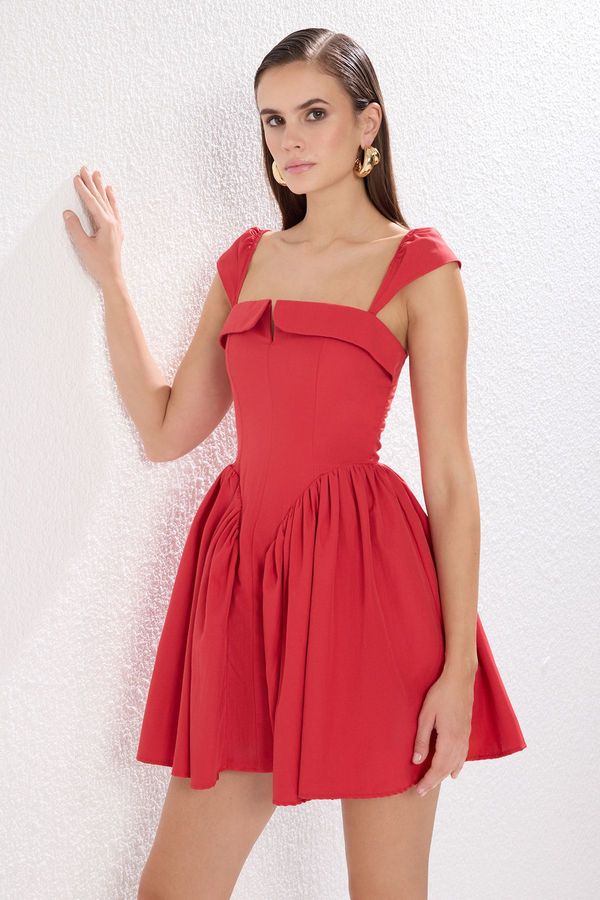 Trendyol Trendyol Red A-Line Buttoned Poplin Woven Poplin Short Chic Dress