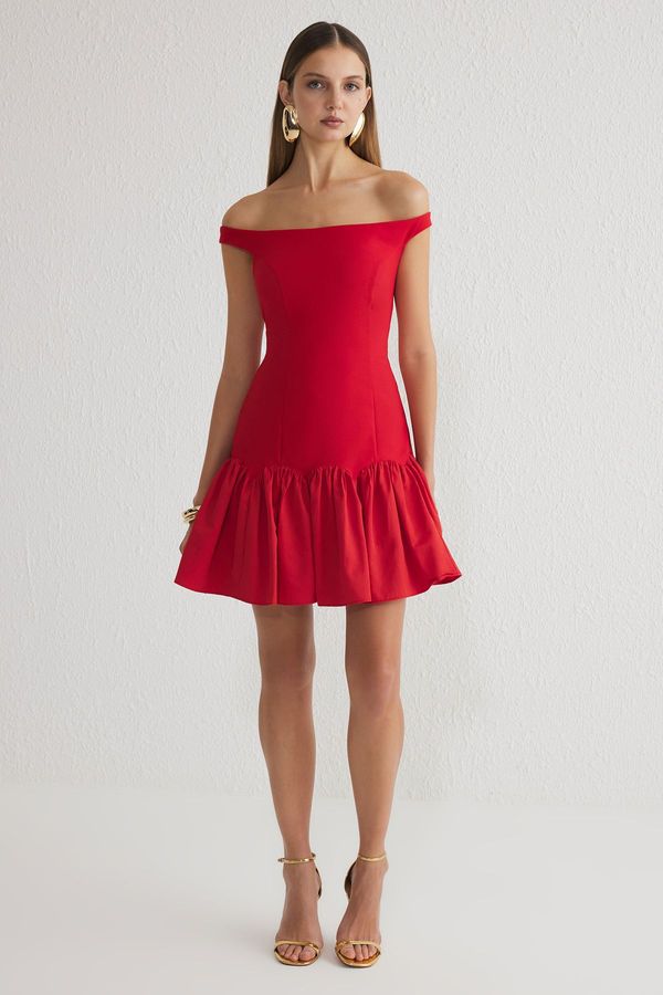 Trendyol Trendyol Red A-Line Carmen Collar Woven Short Dress