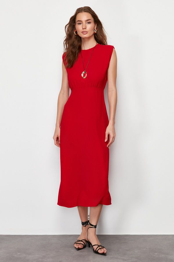 Trendyol Trendyol Red A-line Crew Neck Sleeveless Aerobin Midi Woven Dress