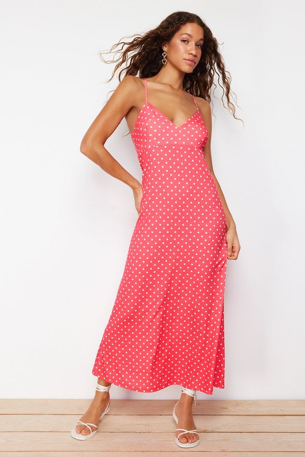 Trendyol Trendyol Red Adjustable Strap Polka Dot A-Line/Bell Form Flexible Knitted Maxi Dress