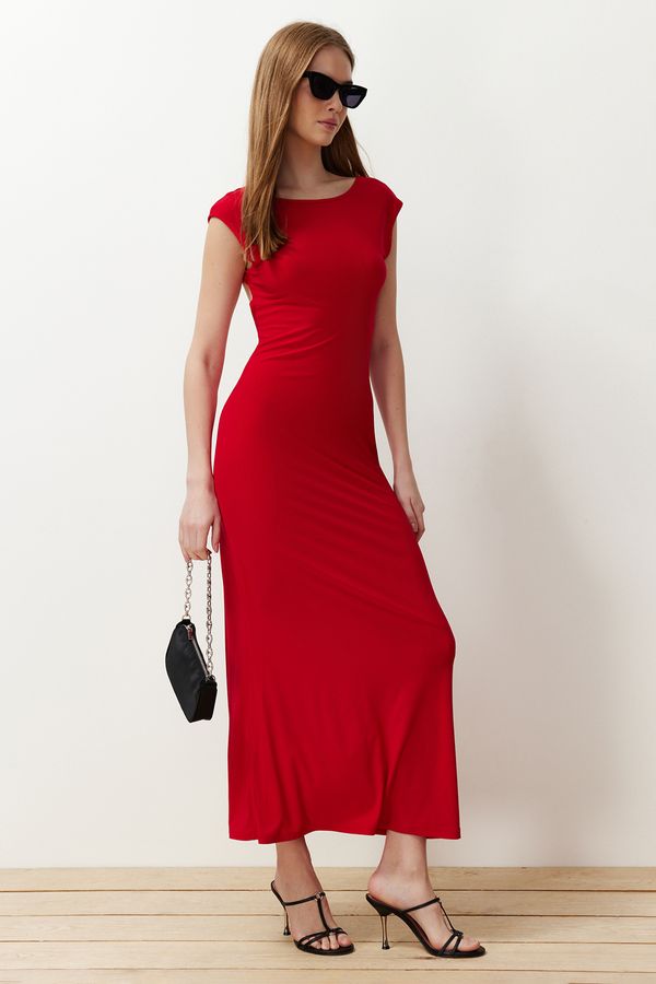 Trendyol Trendyol Red Backless Fitted Knitted Flexible Maxi Pencil Dress