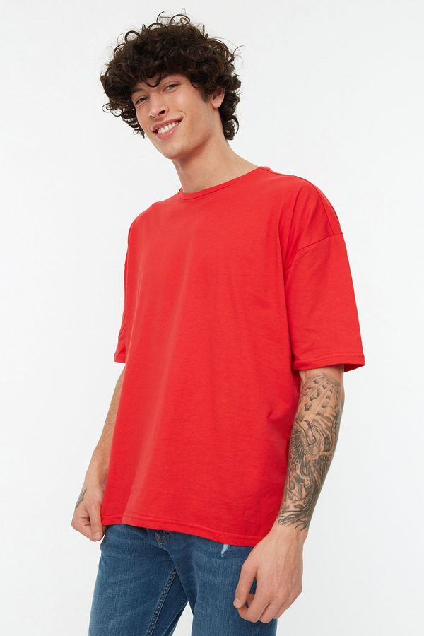 Trendyol Trendyol Red Basic 100% Cotton Crew Neck Oversize/Wide Cut Short Sleeve T-Shirt