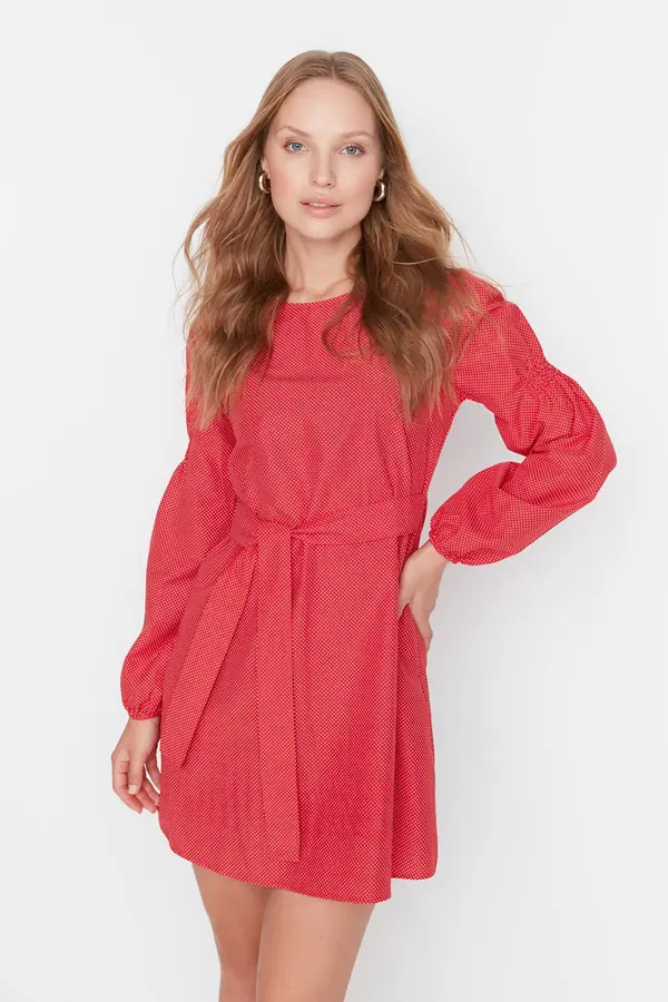 Trendyol Trendyol Red Belted Mini tkana obleka