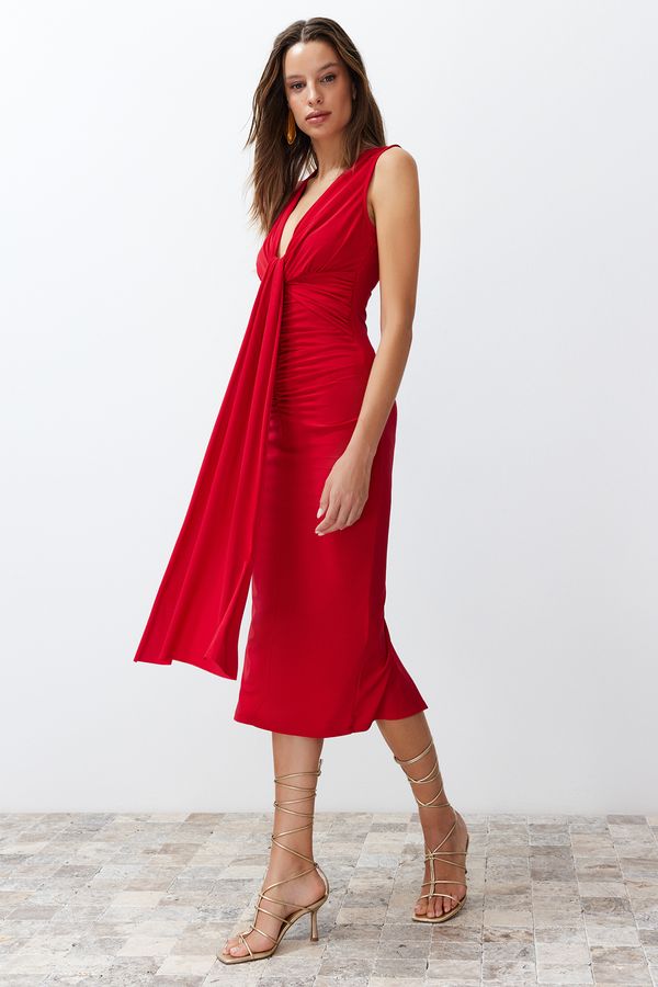 Trendyol Trendyol Red Body-Sitting Draped Elegant Evening Dress