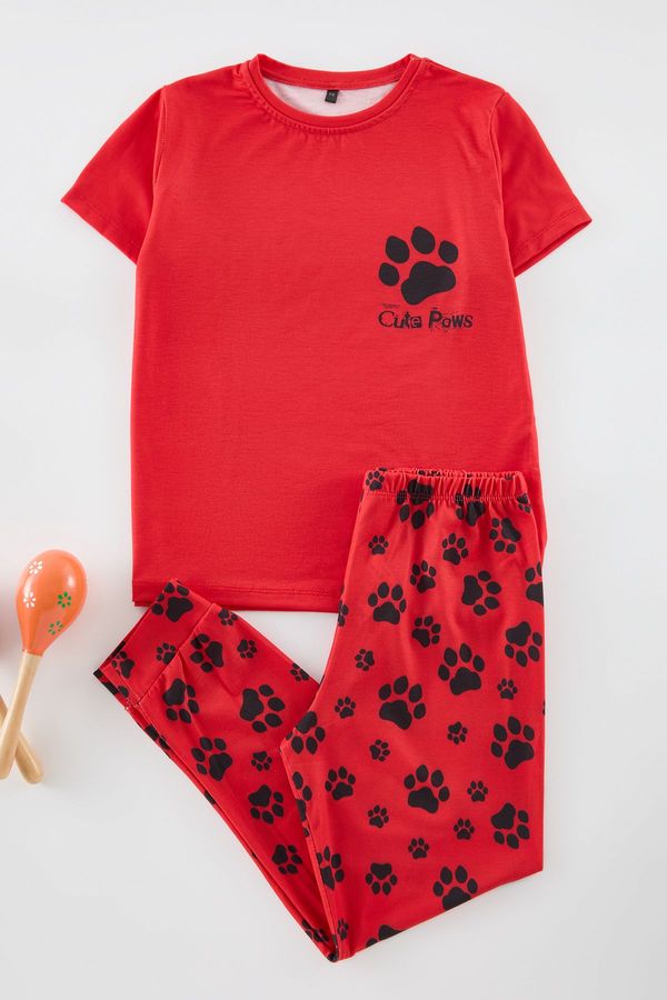 Trendyol Trendyol Red Boy Printed Pajama Set Cotton Knitted Top-Bottom Set