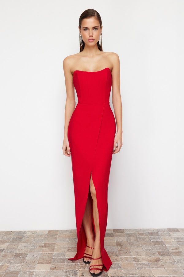 Trendyol Trendyol Red Corset Detailed Woven Long Evening Dress