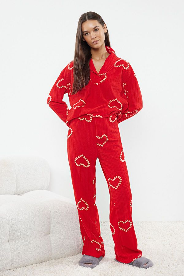 Trendyol Trendyol Red Heart Fleece Winter Knitted Pajamas Set