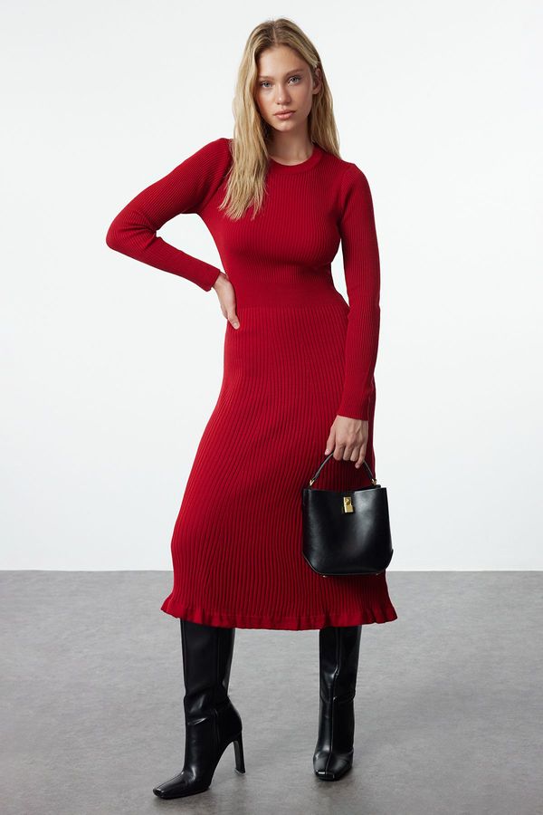 Trendyol Trendyol Red Midi Knitwear Crew Neck Dress