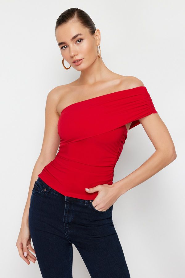 Trendyol Trendyol Red One-Shoulder Detailed Detail Elastic Knitted Blouse