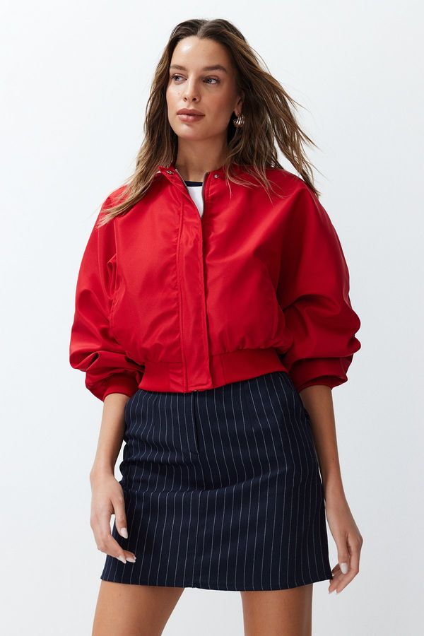 Trendyol Trendyol Red Oversize Gather Detailed Waterproof Bomber Jacket Coat