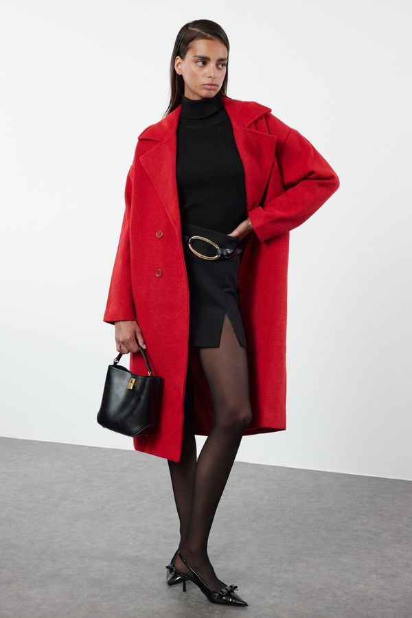 Trendyol Trendyol Red Oversize Wide Cut Long Wool Cashmere Coat