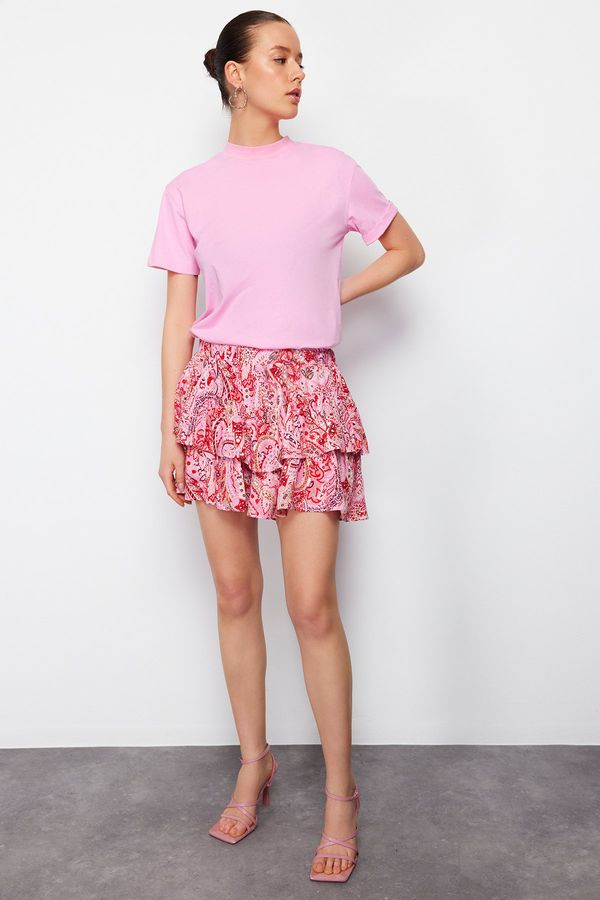 Trendyol Trendyol Red Paisley Pattern Frilly Waist Elastic Detail Viscose Woven Shorts