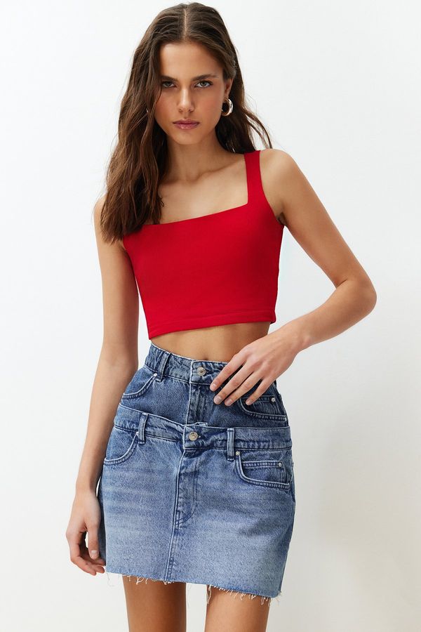 Trendyol Trendyol Red Plain Slim Square Neck Super Crop Knitted Undershirt