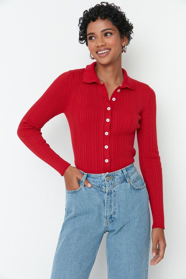 Trendyol Trendyol Red Polo pletenine za vrat Cardigan