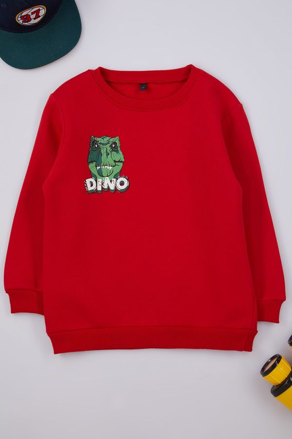 Trendyol Trendyol Red Printed Cotton Knitted Sweatshirt