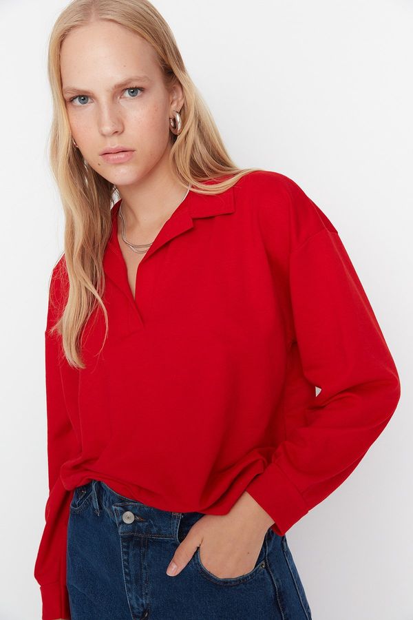 Trendyol Trendyol Red Regular/Normal Fit Basic Polo Neck Regular Thin Knitted Sweatshirt
