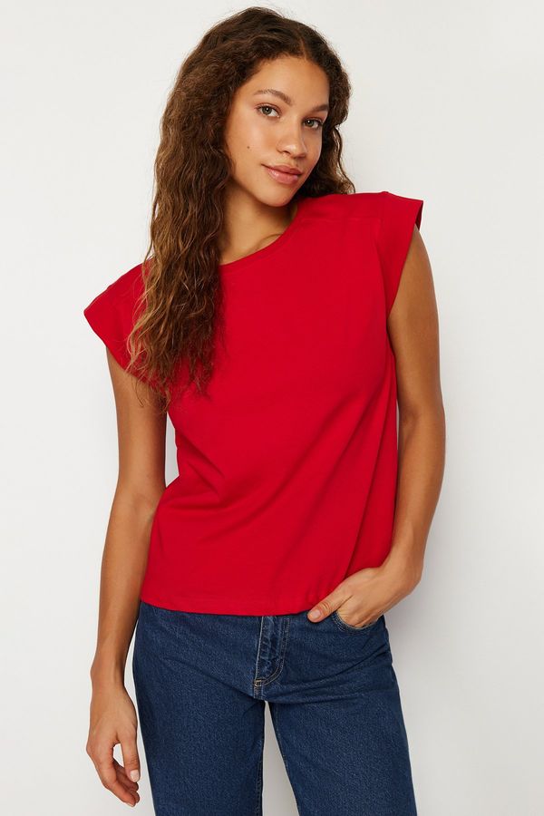 Trendyol Trendyol Red Rib Detail Moon Sleeve Basic Knitted T-Shirt