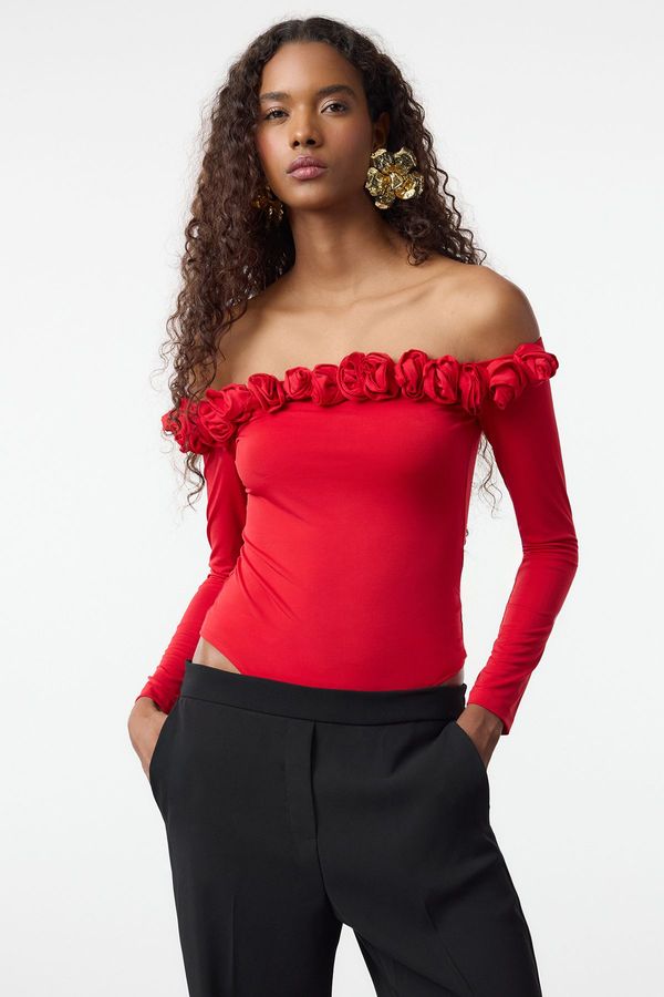 Trendyol Trendyol Red Rose Detailed Knitted Bodysuit