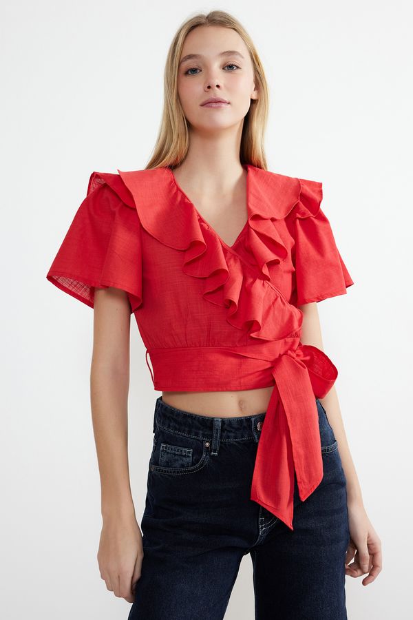 Trendyol Trendyol Red Ruffle and Tie Detail Woven Blouse
