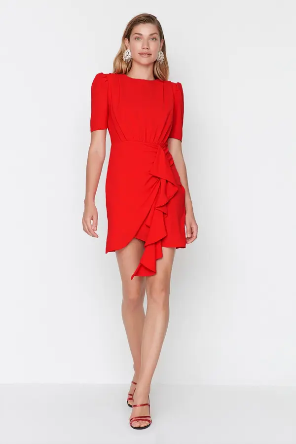 Trendyol Trendyol Red Shirring podrobna večerna obleka