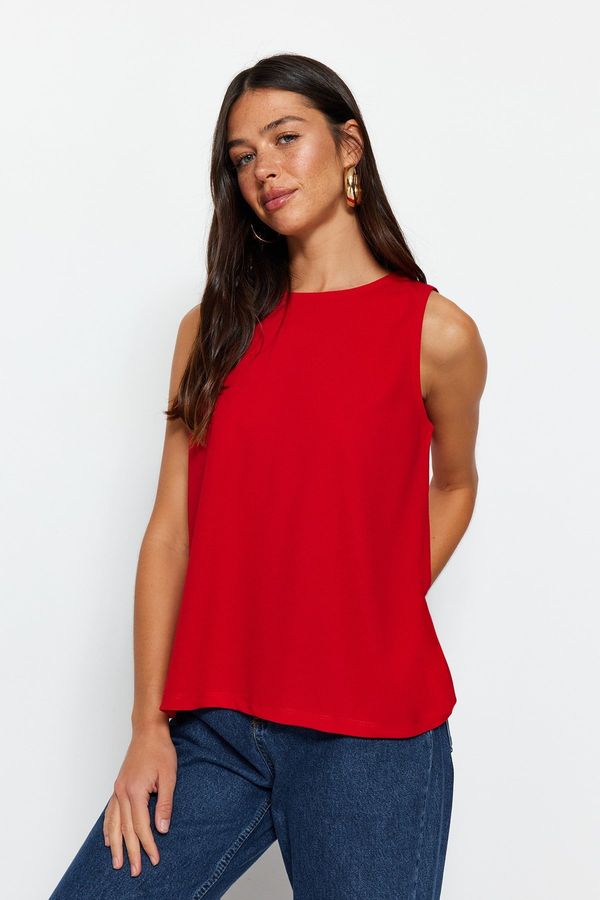 Trendyol Trendyol Red Sleeveless Regular Crew Neck Knitted Blouse Crepe