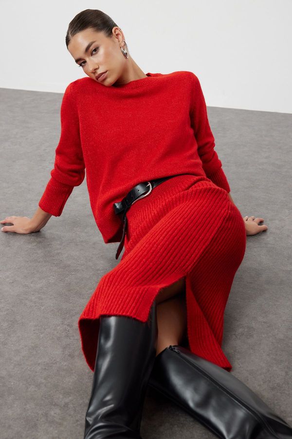 Trendyol Trendyol Red Soft Textured Skirted Knitwear Bottom-Top Set