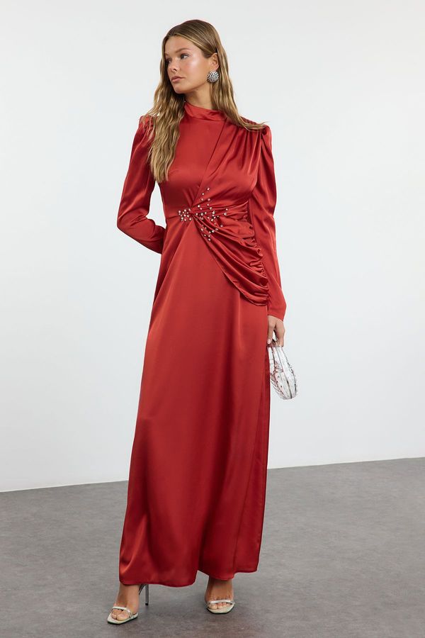 Trendyol Trendyol Red Stone Embroidered Woven Satin Evening Dress