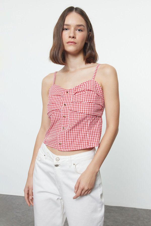 Trendyol Trendyol Red Strappy Gingham Woven Blouse