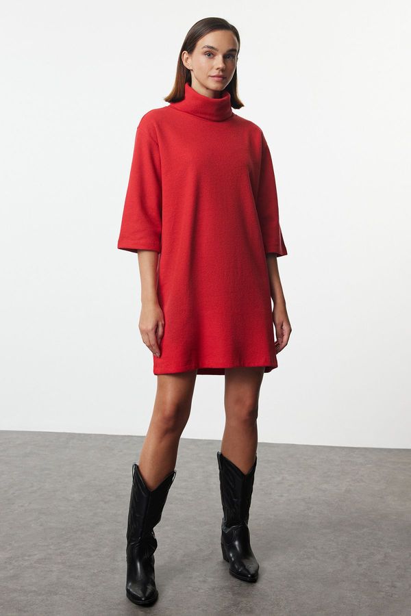 Trendyol Trendyol Red Turtleneck Shift/Straight Mini Thessaloniki Long Sleeve Knitted Dress