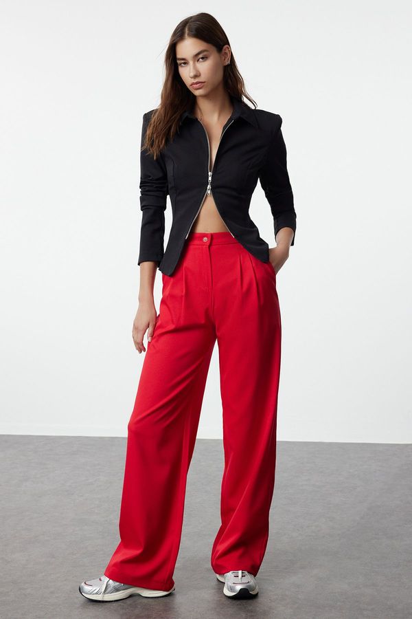 Trendyol Trendyol Red Wide Leg Pleated Woven Trousers