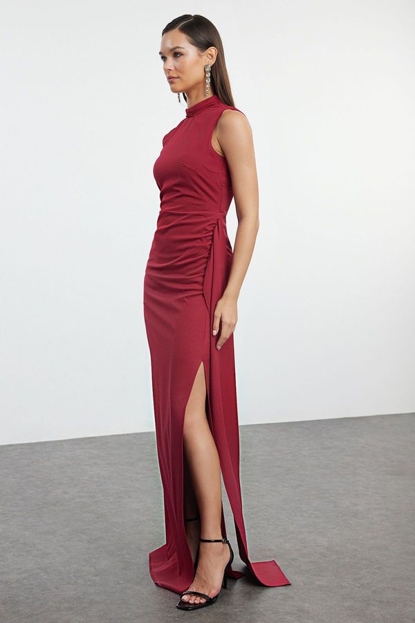 Trendyol Trendyol Red Woven Backless Detailed Long Evening Evening Dress