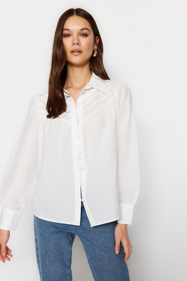 Trendyol Trendyol Ribbed Woven Shirt in Ecru