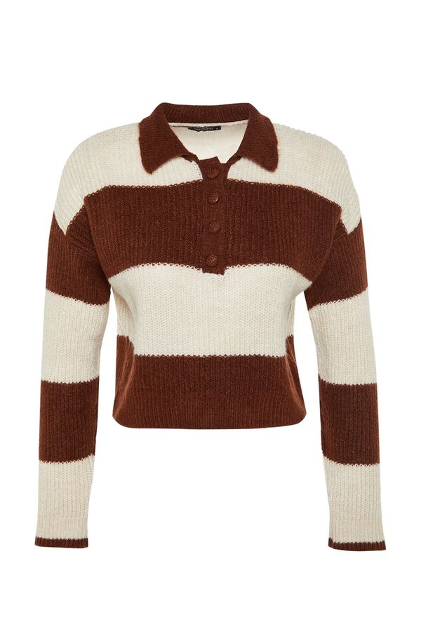 Trendyol Trendyol rjava obrezovalna mehka teksturirana barvna pletenina pulover