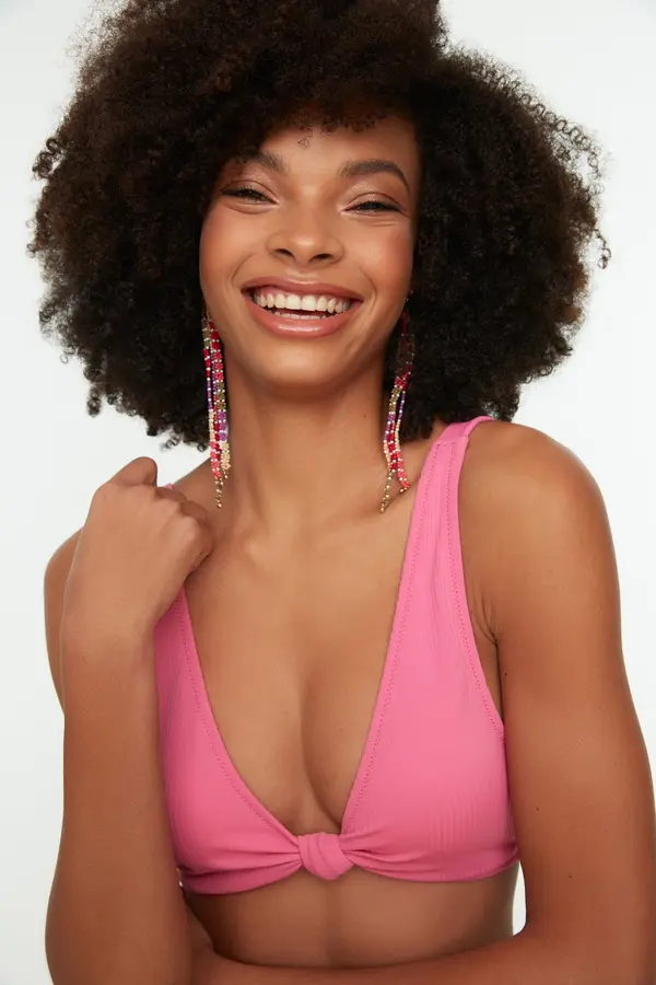Trendyol Trendyol roza teksturiran vozel Detajl Bikini Top