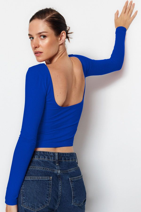 Trendyol Trendyol Saks Cotton Backless Fitted Stretch Knitted Blouse