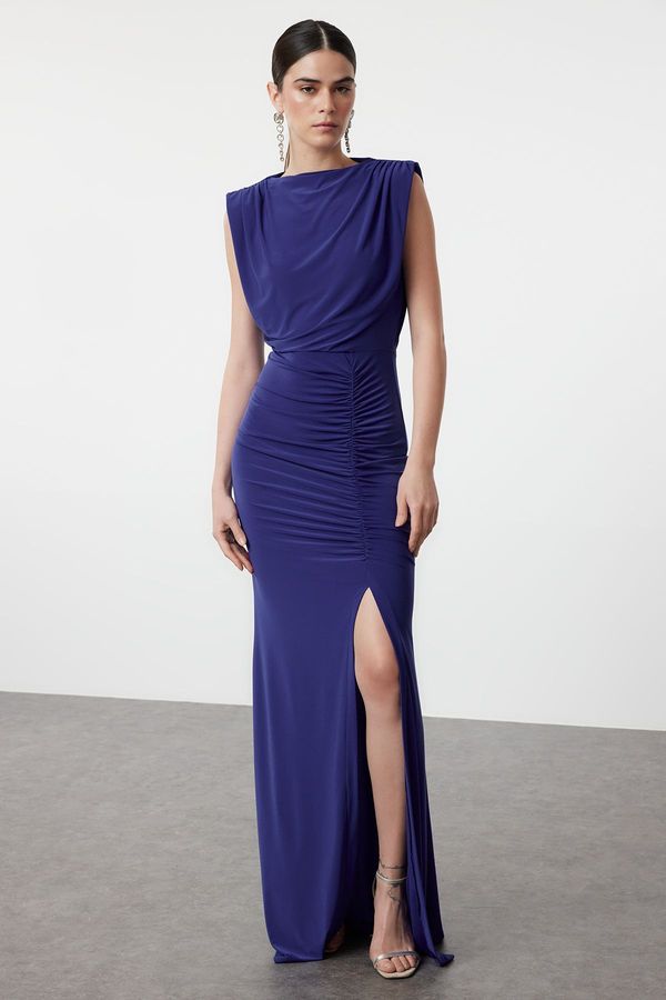 Trendyol Trendyol Saks Fitted Draped Long Elegant Woven Evening Dress