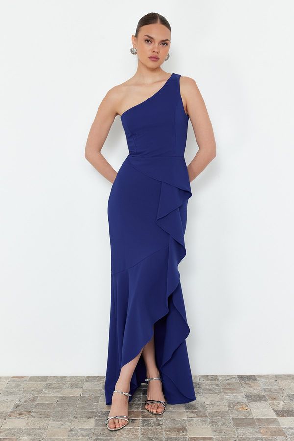 Trendyol Trendyol Saks Flounced Single Sleeve Long Evening Dress