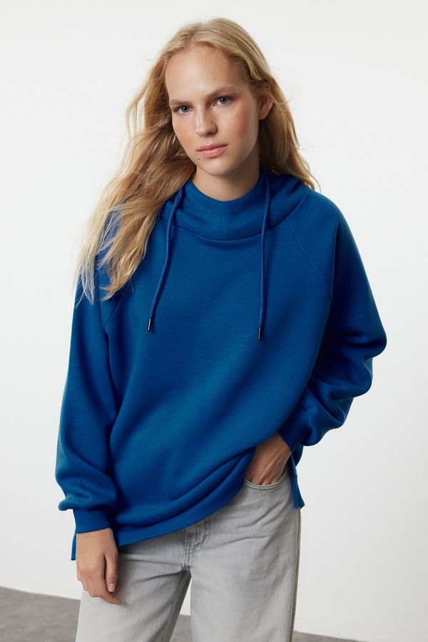 Trendyol Trendyol Saks Hooded Oversize/Wide Pattern Thick Polar Fleece Knitted Sweatshirt