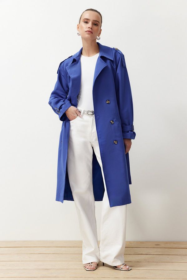 Trendyol Trendyol Saks Oversize Belted Windbreaker Detailed Water Repellent Long Trench Coat