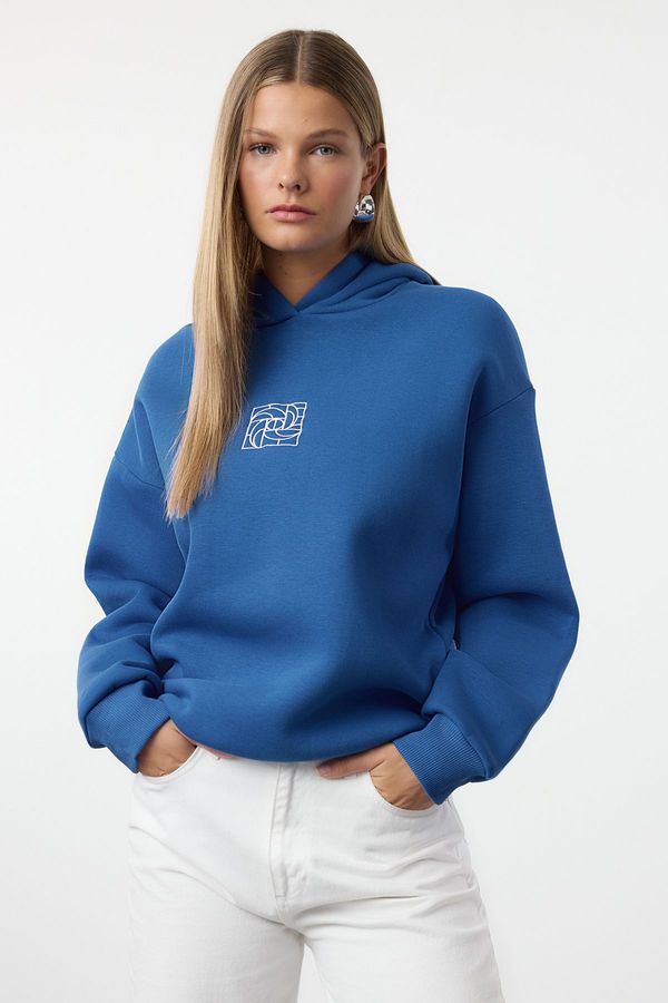 Trendyol Trendyol Saks Oversize/Wide Fit Embroidered Thick Fleece Inside Knitted Sweatshirt